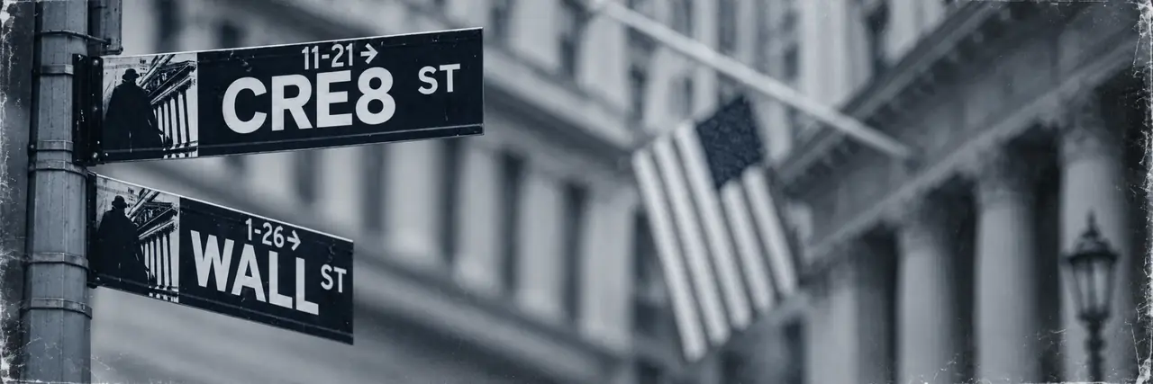 Street signs for CRE8 St and Wall St on the same corner